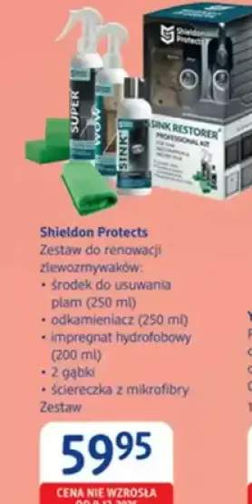 Zestaw do renowacji zlewozmywaków: środek do usuwania plam (250 ml), odkamieniacz (250 ml), impregnat hydrofobowy (200 ml), 2 gąbki, ściereczka z mikrofibry, zestaw