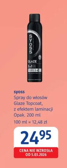 Spray do włosów Syoss Glaze Topcoat z efektem laminacji