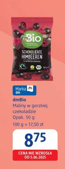 Maliny w gorzkiej czekoladzie dmBio