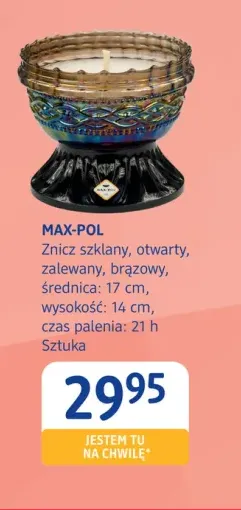 Znicz szklany otwarty zalewany brązowy Max-Pol