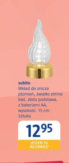 Wkład do znicza płomień światło zimna biel złota podstawa z bateriami Aa Subito
