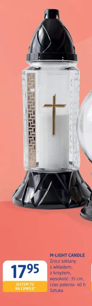 Znicz szklany z wkładem z krzyżem M-Light Candle