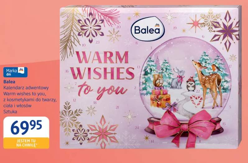 Kalendarz adwentowy Warm wishes to you z kosmetykami do twarzy ciała i włosów Balea